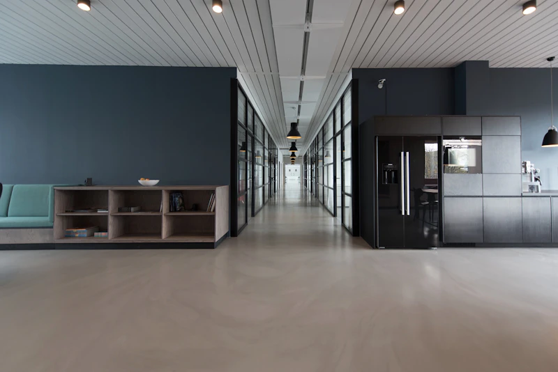 Modern office interior representing multi-tenant commercial space with network infrastructure