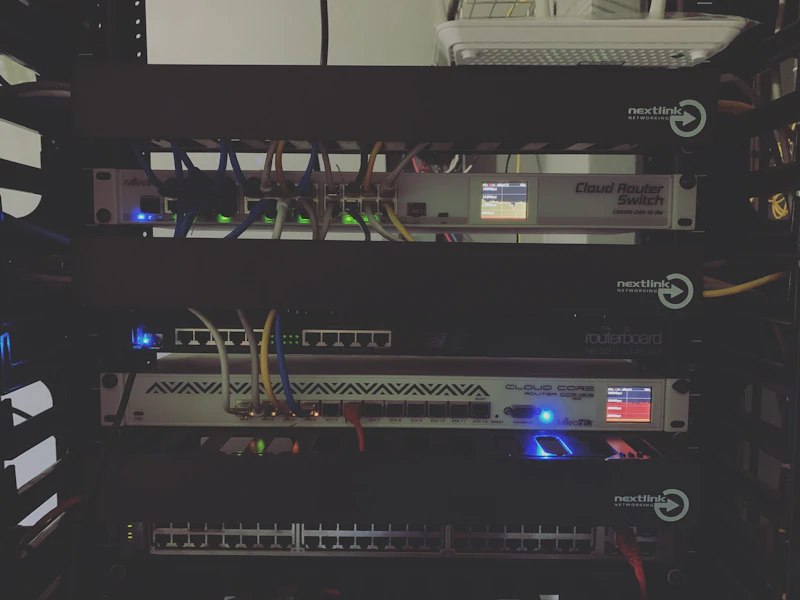 Enterprise firewall appliance mounted in network rack