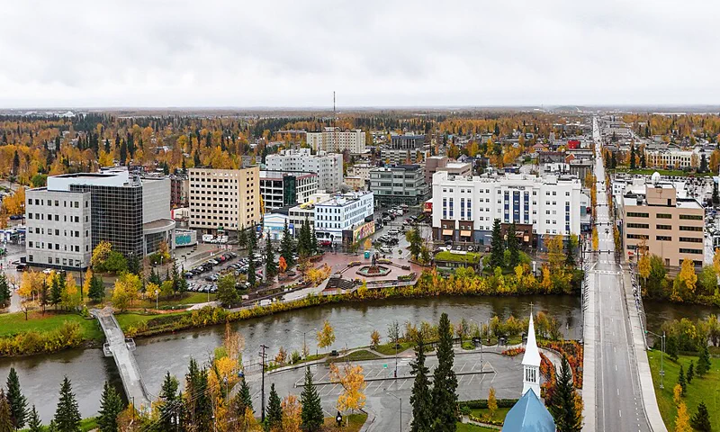 Downtown Fairbanks, Alaska skyline along the Chena River