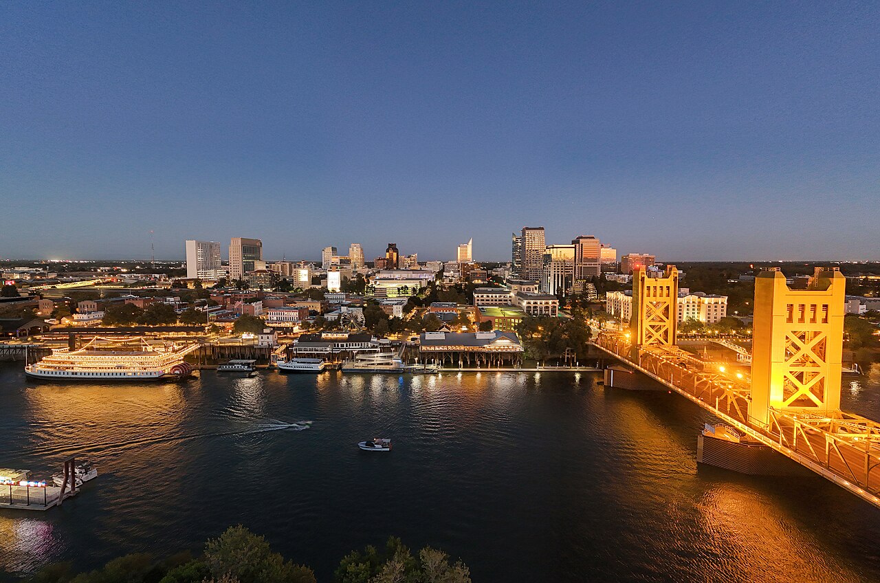 Downtown Sacramento skyline under a clear blue sky