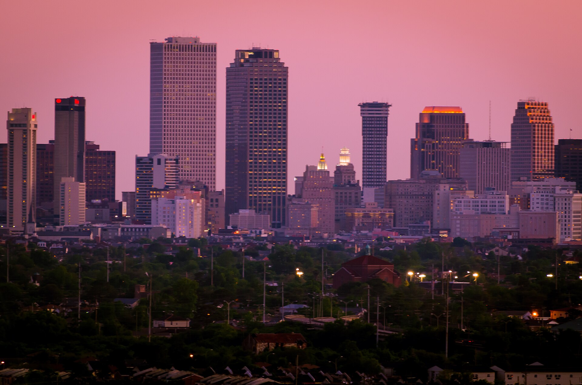 New Orleans skyline showing the downtown high-rises along the Mississippi River