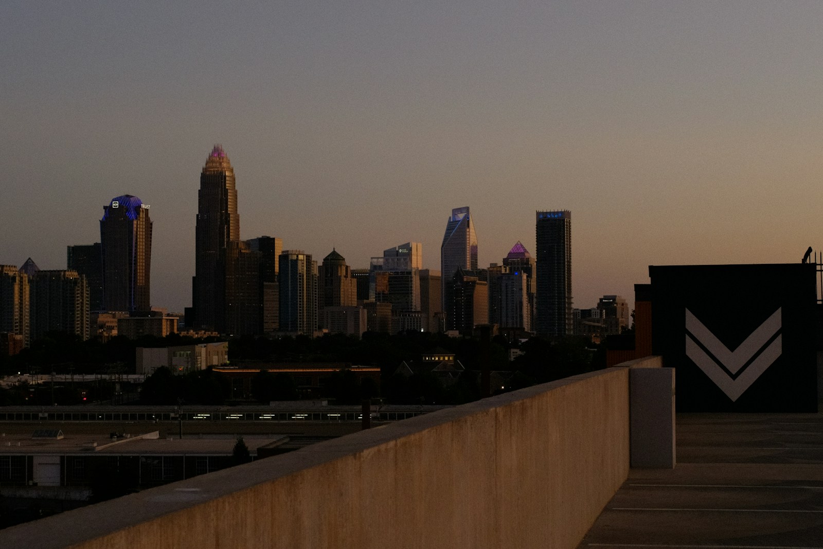 Uptown Charlotte skyline at dusk