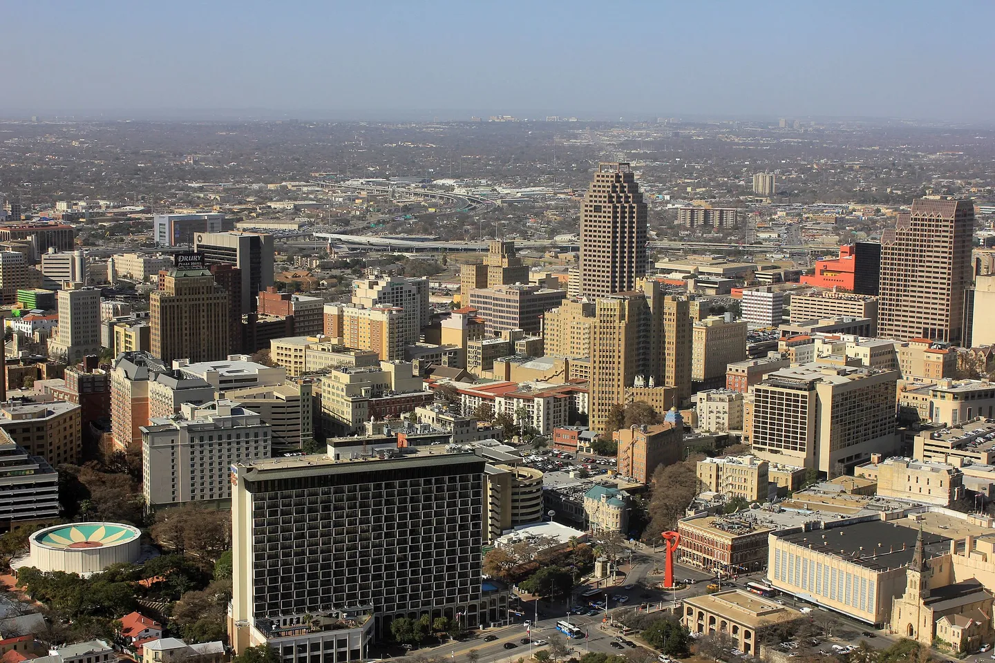 Aerial view of downtown San Antonio skyline and commercial district