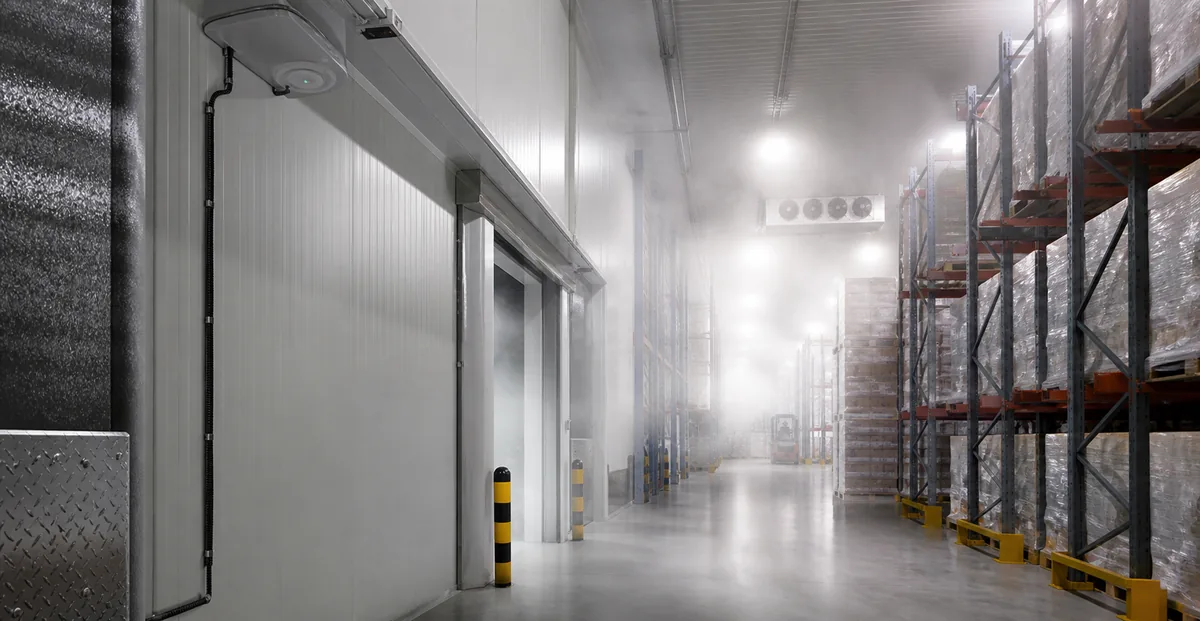 Cold-storage warehouse aisle requiring reliable wireless coverage