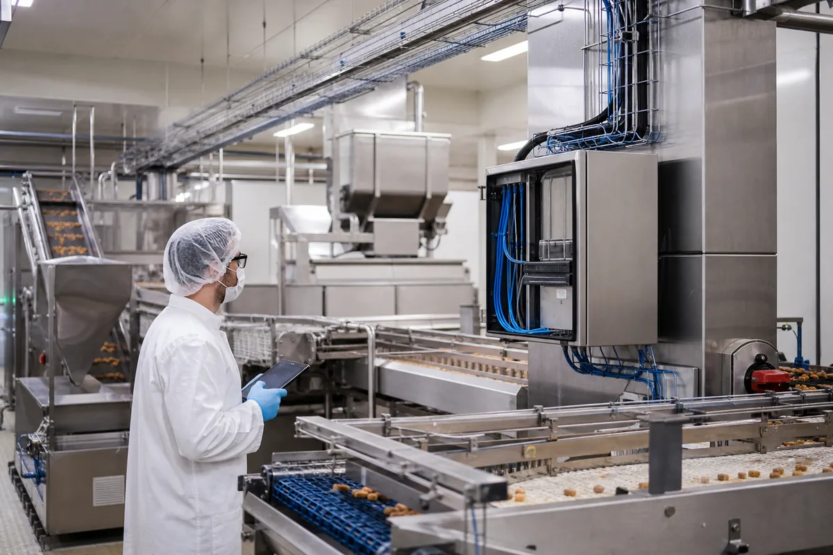 Food-processing operation supported by industrial network infrastructure